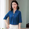 Sommer Koreanische Mode Satin Frauen Blusen Kurzarm Büro Dame Solide Shirts Plus Größe XXXL Rosa Tops 210531