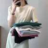 夏の綿の上の女性半袖Tシャツティー韓国のかわいいソリッドカラー210421