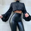 Women Solid Turn-down Collar Black Shirt Satin Top Long Sleeve Blouse Black for Celebrity Club Night Party Prom 210422