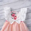 Girls Dress Children's Clothing Summer Flowers Printed Mesh Stitching Princess Kids Clothes Girl Wedding 210515