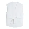 IEFB Mode Vest Kraag Minder Pakjas Design Vest Koreaanse Trend Zwarte Mouwloze Witte Tops met Riem 9Y7758 210524