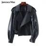 Пальто из овчины для женщин кожаная куртка зимняя весна мото байкер подлинное высокое качество черный S7547 21130