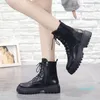 Woman Ankle Boots Lace Up Leather Non Slip Women's Motorcycle Boot Fashion Platform Women Shoe Autumn Spring