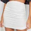 Jolee Jocoo vrouwen zomer sexy gebreide mager solide trekkoord geplooide billen rok casual elegante high taille feestclub 210619