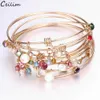 5pcs / lot grossist 2021 Ny guldfärg Expanderbar kabel tråd Bangle Crystal Charm Manschett Armband för kvinnor DIY Handgjorda smycken Q0719