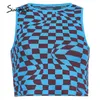 Plaid Y2K knitted slim women t-shirt Fashion casual vintage tank top Streetwear sleeveless blue party short tops 210414