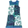 Llzacoosh Summer Women Flower Print Blue Vintage Bez Rękawów O-Neck Slim Mini Lady Casual Dresses Vestidos 210514