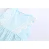 Vestido de algodón de encaje de verano para niñas al por menor Ropa para niños Vestidos de cordón causal sin mangas azul claro 2-7Y LT010 210610