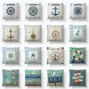 Cushion/Decorative Pillow Square Blue Compass Printed Cushion Cover Anchor Pattern Marine Ship Case