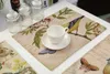 Set of 6 Vintage Style Painting Birds&Trees Pattern Dining Table Mats Cotton Linen Placemats Heat-insulating Kitchen Accessories 210817