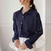 Fashion Korean White Blouses Women Casual Striped Loose Plus Szie Office Lady Long Sleeve Top Cardigan Button Up Shirt 11876 210415