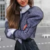 TWOTWINSTYLE Ruched Plaid Coat For Women O Neck Puff Sleeve Short Female Coat Streetwear Autumn Fashion Clothing 211014