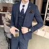 Designers Men Suits Jacket Vest and Pants Boutique Fashion Mens Plaid Casual Business Suit High-end Social Formal Suit 3 Pcs Set Groom