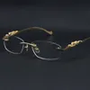 Rimless glasögon kvinnor mode solglasögon rostfritt stål kattögonglasögon stora fyrkantiga glasögon med låda c dekoration 18k guld man och kvinna