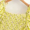 Casual kvinna gul stretchig blomma mini klänning sommar mode damer strand klänningar kvinnlig söt a-line print 210515
