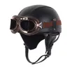 Motosiklet Kask Deri Vintage Casco Moto Açık Yüz Retro Yarım Kıyıcı Biker Pilot Dot Hintler9391658