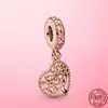 925 Sterling Silver Flamingo Leaf Rose Flower Charm CZ luksusowe koraliki Fit bransoletka Pandora dla kobiet 925 biżuteria prezent
