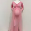 Summer Maternity Tulle Long Dresses Baby Shower Cotton Stretchy Pregnancy Pography with Cape Train 210726