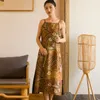 ジョニー教徒の女性中華風スパゲッティストラップドレス高品質ノースリーブスリーブ夏ビンテージシルクドレス210521