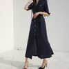 Lato Linia Kobiety Sukienka Koreański Notised Collar Pół Rękaw Przycisk Bandaż Bown Bown Vintage Long Maxi Kobiet Robe Vestidos 210514