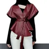 Automne et hiver Mode Casual Sans manches Gilet d'épaule Veste en cuir rouge Gilet pour femmes SG826 210421