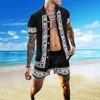 Camisa de manga curta com estampa geométrica Shorts soltos Fatos de treino para homens Conjuntos de roupas de verão Havaí Conjunto de duas peças de blusa e calça