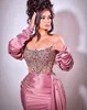 2022 Plus Size Arabic Aso Ebi Mermaid Beaded Crystals Prom Dresses Lace Long Sleeves Evening Formal Party Second Reception Gowns Dress ZJ120