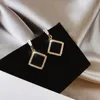 Fashion Korea Trendy Rhinestone Black Enamel Round Metal Dangle Earring For Women Gold Drop Jewelry & Chandelier