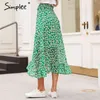 Ruffle Leaf Print Wrap Dames Sash Tie Strand Zomer Asymmetrische Hoge Taille Streetwear Lange Rok Femme 210414