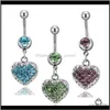 Bell Drop Delivery 2021 Belly Button Rings Multi Color Crystal Heart Style Sier Steel Navel Piercing Body Jewelry 6R7PK