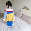 Bahar Varış Kızlar Uzun Kollu 2 Parça Suit Üst + Pantolon Pijama Set Bebek Kız Pijama 210528