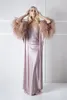 Ostrich Feather Celebrity Gowns Evening Dresses Long Sleeve 2 Pieces Sexy Bridal Pajama Sets Bathrobes Party Wear Robes3055398