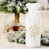 Double Drawstring Snowflake Beads Wine Bottle Bag Cover Christmas Decoration White Cloth Bottles Covers Champagne silver Color LLD11649