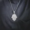 Guldfärg Hip Hop Iced Out Bling Men Boy Jewelry Hiphop Rock Punk Ice Baguette CZ Hamsa Hand Fatima039s Hand Pendant Necklace 3328602185