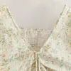 BBWM Women Fashion Sweet Floral Print Draped Short Blouses Vintage Back Elastic Smocks Female Chic Shirt Tops 210520