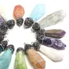 Färgplätering Healing Crystal Pillar Charm Quartz Blå Gul Lila Vit Semi-Precious Stone Pendant DIY Smycken Making