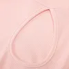 Colysmo Robe à manches longues découpée côtelée tricot côté fendu ras du cou rose sexy moulante femme chic décontracté robes de fête 210527