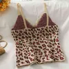 Cuciture in pizzo lavorato a maglia estive Sexy canotta corta ritagliata da donna top sottile con stampa leopardata piccola maglia donne carine 210420