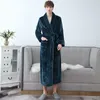 Flannel Par Robes Kimono Hombre Varm Tjock Vinter Lång Sleepwear Men Badrock V-Neck Hemkläder Casual Oversized 210524