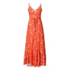 Retro women summer dress with button sexy v neck strap long dresses casual ruffle orange beach dress irregular vestidos 210415