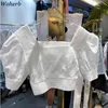 Korean Chic Suit Puff Short Sleeve Lace White Crop Tops High Waist Slim Bodycon Skirt Femme Roupas Two-piece Sets Women 210519