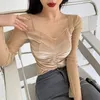 Moda Corea Maglia Donna Camicetta e Top Office Lady O Collo Camicie eleganti Manica lunga Abbigliamento femminile solido 12942 210427
