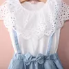 2PCS Neugeborenes Baby Mädchen Kleid Denim Trägerkleid Outfit Kleidung Set Q0716