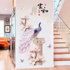 Adesivi murali in stile cinese 3D Adesivi murali di pavone grande bottiglia fiori in vinile soggiorno corridoio camera da letto decorazione della decorazione domestica poster 210615