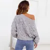 Solid off the shoulder pullovers sweater female casual oversized sweater women autumn winter knited jumper tops outfits 210415