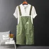 Men's Shorts 2021 Summer Overalls For Men Bib Jumpsuits Cotton Straight Loose Red Orange Yellow Khaki Male Solid Casual Pants Clothing