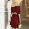 Bella Philosophy New Style Korean-style WOMEN'S Wear French-Waist Hugging A- line V-neck Backless Short Sleeve dress Y0603