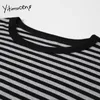 Yitimuceng Shirts for Women Spring Long Sleeve Tops Black Grey Striped Pullover O-neck Comfortable Sexy Korean Streetwear 210601