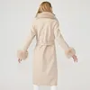 レディースウールの女性のブレンドMaomaofur Cashmere Coat Real Fur Collar Cuffジャケットとベルト冬の秋の女性