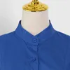 Blaue Hemden für Frauen Revers Kurzarm gerade Patchwork Bowknots Designer Bluse weibliche Sommerkleidung 210524